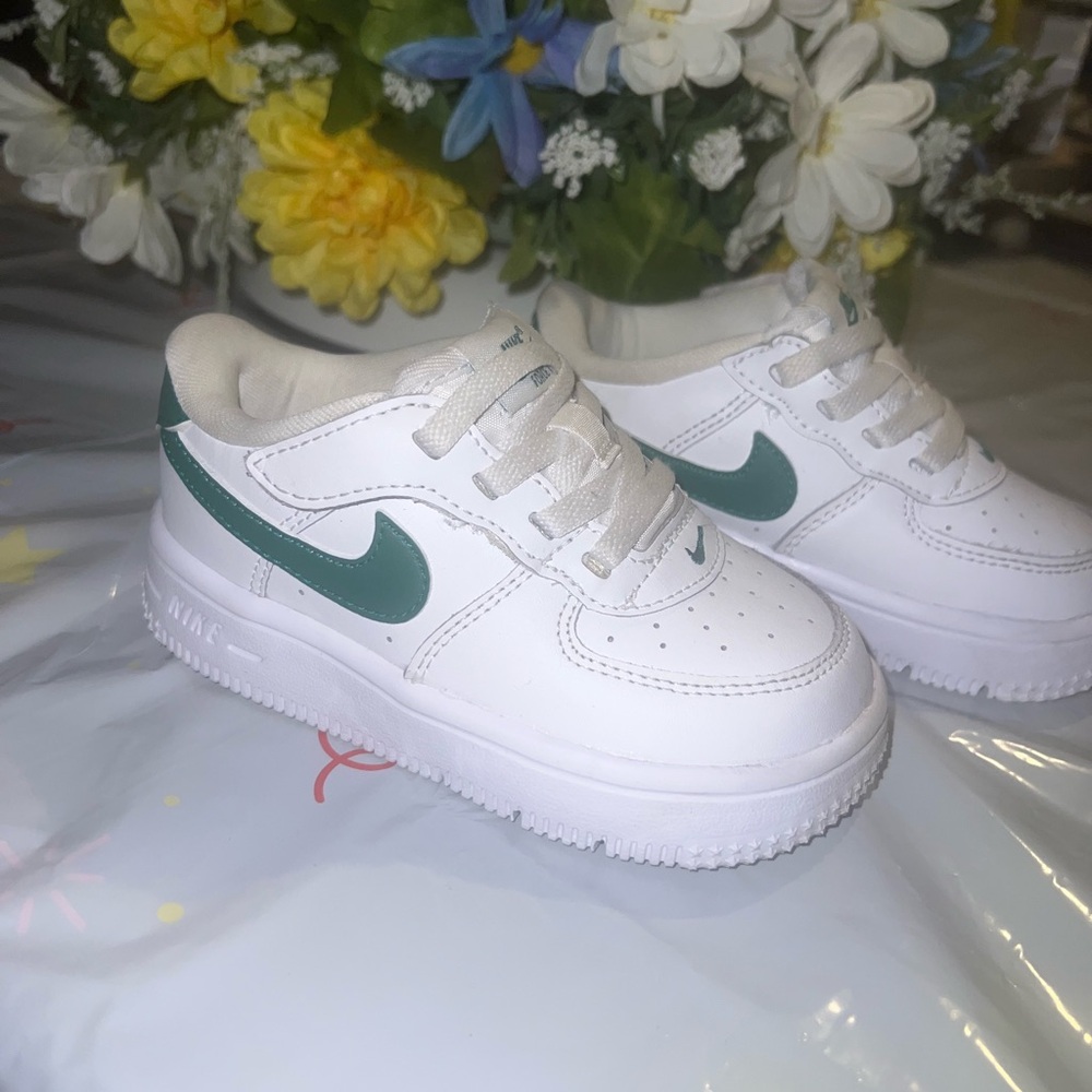 White and Green Nike Force 1 Low